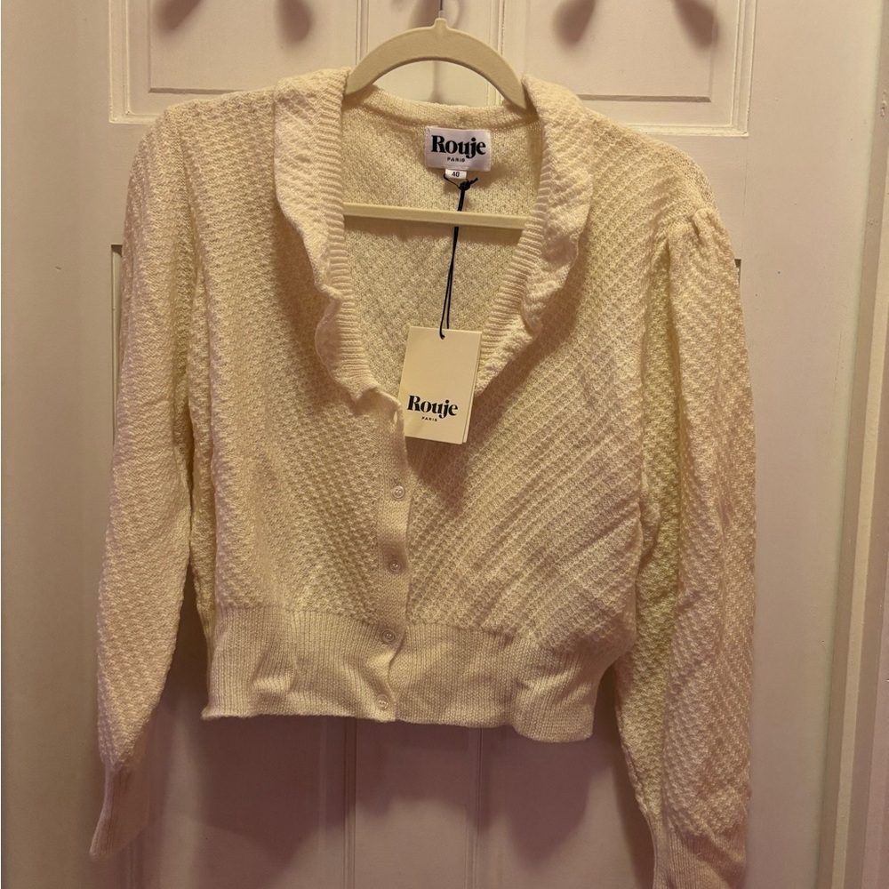 Rouje Cream Knit Cropped Cardigan - Picture 2 of 7
